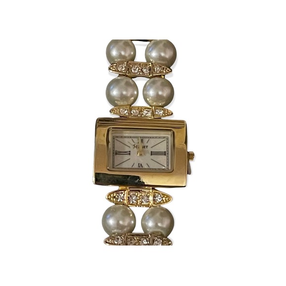 - NWT Stauer Pearl gold finish fancy rhinestone watch party wedding event - Picture 2 of 11